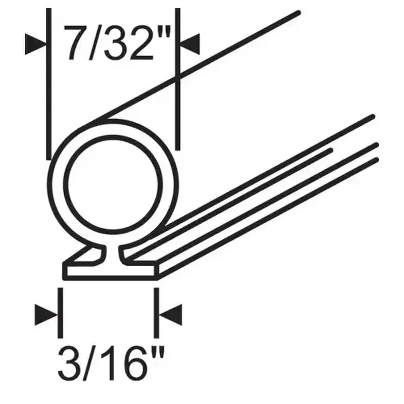 Brixwell 63-429b-XCP100 Black Vinyl For Header Sill 3/16in Backing 7/32in Bulb