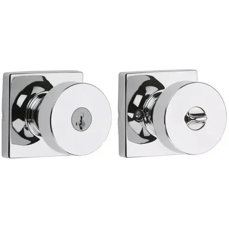 Kwikset 740PSKSQT-26S Pismo Knob with Square Rose Entry Lock SmartKey with 6AL Latch and RCS Strike Bright Chrome Finish