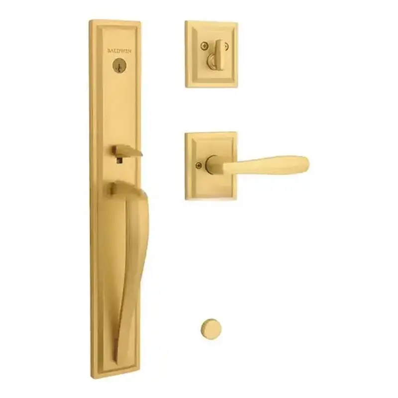 Baldwin Prestige 180TPEXTOLSLB4 Complete Single Cylinder Torrey Pines Full Plate Handleset By Torrey Pines Lever and Square Rose Satin Brass Finish