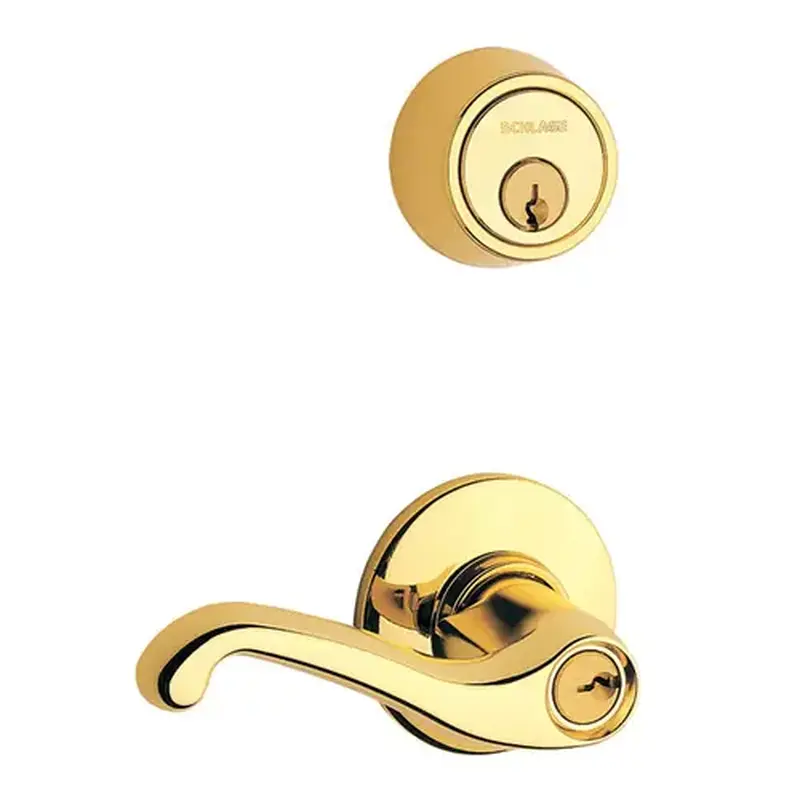Schlage Commercial S210PD FLA 605 RH Right Hand S200 Series Interconnected Entry Single Locking Flair Lever C Keyway with 16-481 Latch 10-109 Strike Bright Brass Finish