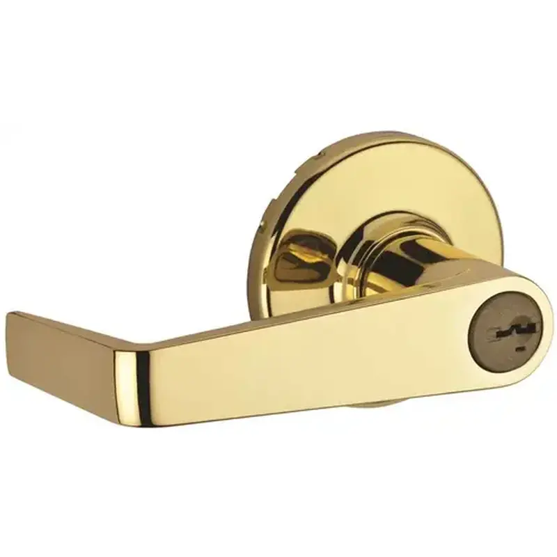 Kwikset 781KNL 3 SMT RCAL 3028 Kingston Polished Brass Storeroom Keyed UL Door Lever featuring SmartKey