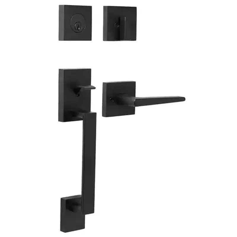 Weslock 02880-272FR2D  Brookside Single Cylinder Handle set with Philtower Lever Trim with Adjustable Latch and Round Corner Strikes Matte Black Finish