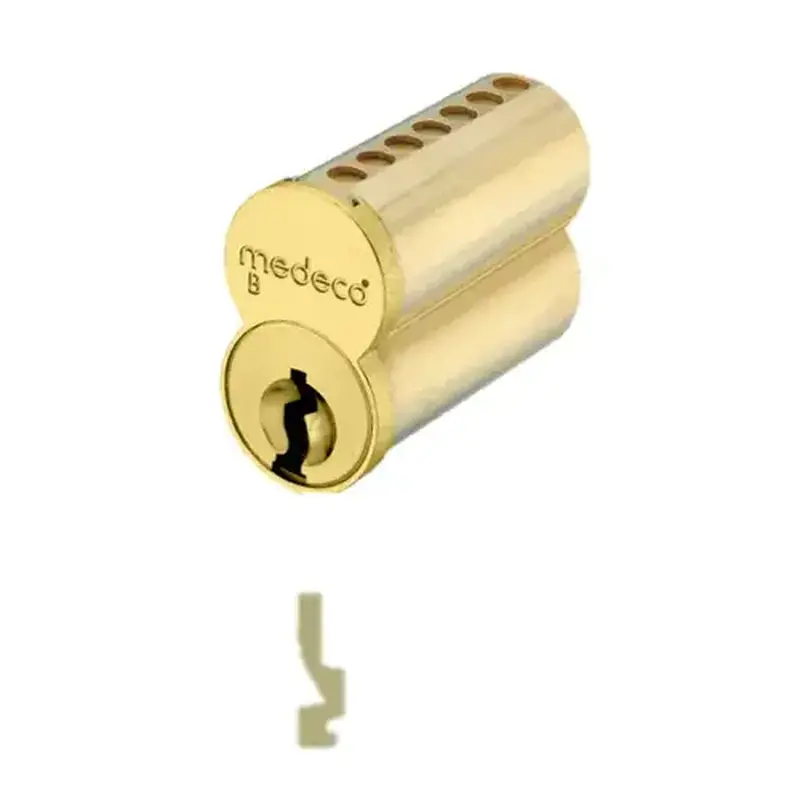 Medeco Security Locks 337B010-06-ARBS 7 Pin Uncombinated Small Format Interchangeable Core with R Keyway and Clip Retainer Satin Brass Finish