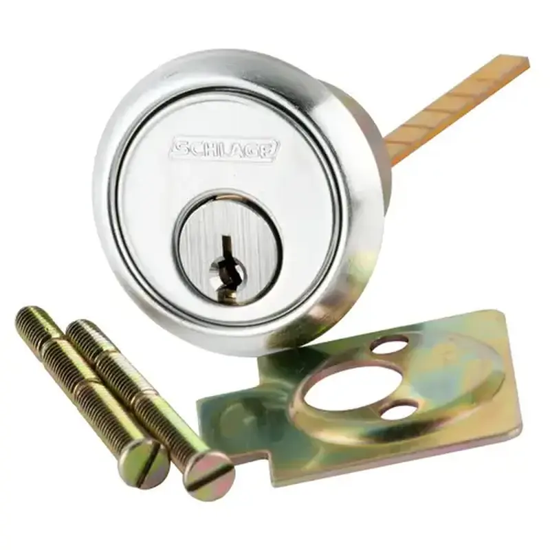 Schlage 20-022 S123 625 Rim Cylinder, 6-pin, S123 Keyway, Keyed Different, Horizontal Tailpiece Cam, 2 Keys, Bright Chrome Finish, Non-handed Bright Chrome