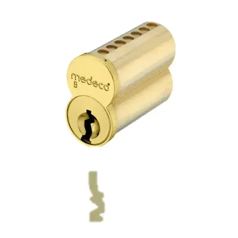 Medeco Security Locks 337B010-06-ALBS 7 Pin Uncombinated Small Format Interchangeable Core with L Keyway and Clip Retainer Satin Brass Finish