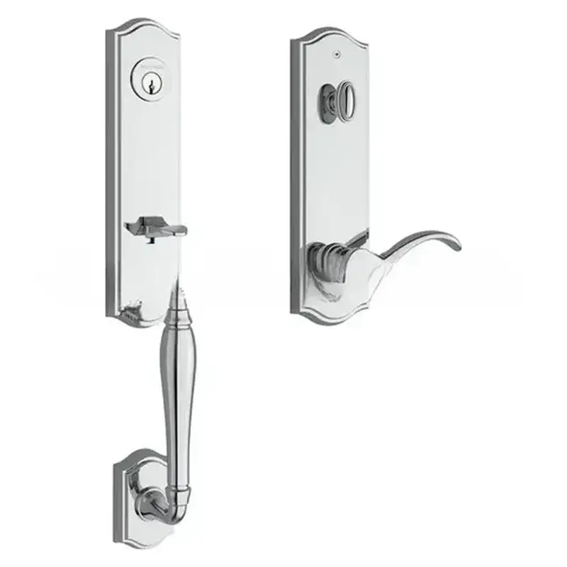 Baldwin Reserve EENEWXCURRTAE260 Emergency Egress New Hampshire Handleset with Right Hand Curve Lever and Traditional Arched Escutcheon with 6AL Latch and Dual Strike Bright Chrome Finish
