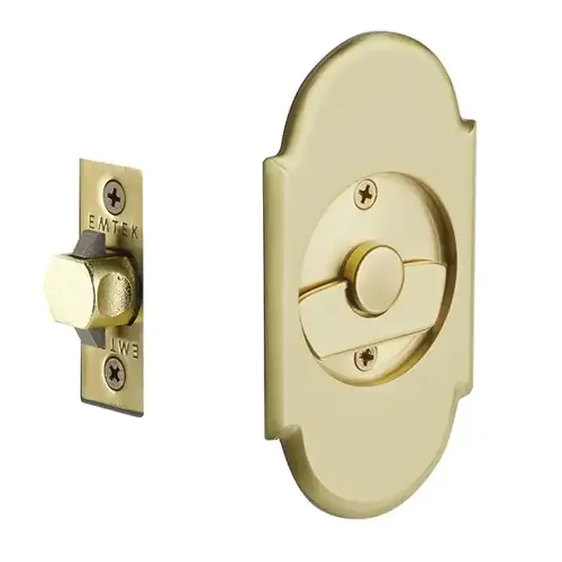 Emtek 2035US7 #8 Privacy Pocket Door Tubular Lock with Privacy Strike Plate and Dust Box Fench Antique Brass Finish
