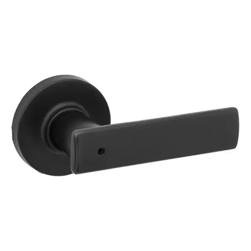 Kwikset 300BRNLRDT-514 Breton Lever with Round Rose Privacy Door Lock with 6AL Latch and RCS Strike Iron Black Finish