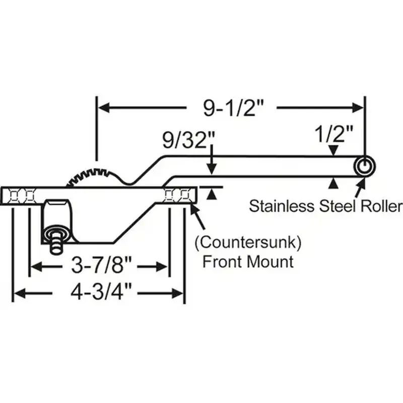 Brixwell 36-433-3 Single Arm Casement Operator white Truth Left Hand front Mount Stainless Steel roller 9-1/2in Arm Length