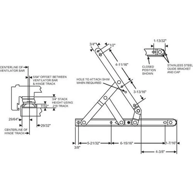 Brixwell 28-14-6-24 14" 77AL 4-BAR HINGE W/STOP 50* OPENING .350 TRACK use: 28-14-3-84.