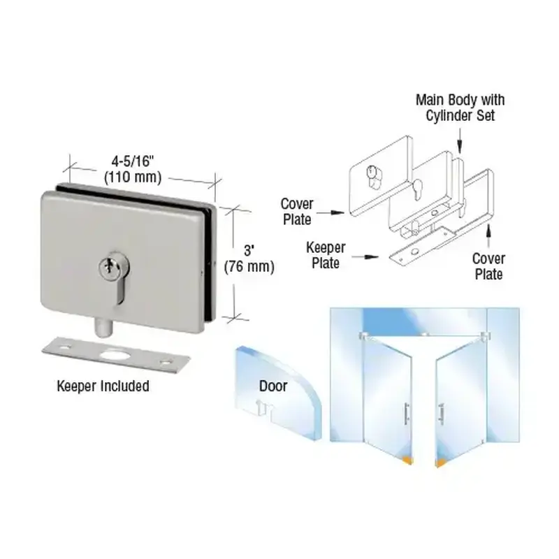 CRL EUR680BS Brushed Stainless European EUR Series Glass Mounted Patch Lock With Keeper Plate