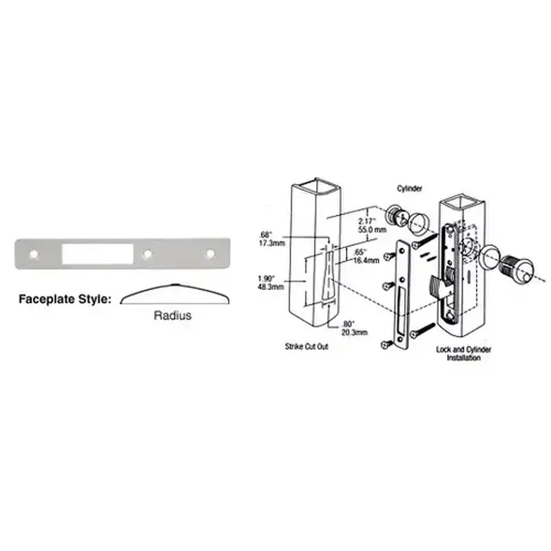 CRL DL2132A Aluminum Radius Faceplate for DL2130 Series Hook Throw Deadlocks
