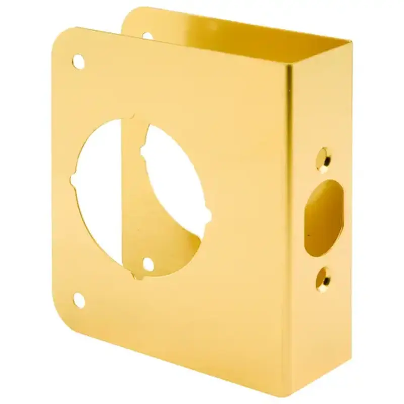 Prime-Line U 9555 Lock and Door Reinforcer, 2-3/8 in Backset, 1-3/8 in Thick Door, Brass, Brass, 4-1/2 in H, 3-7/8 in W