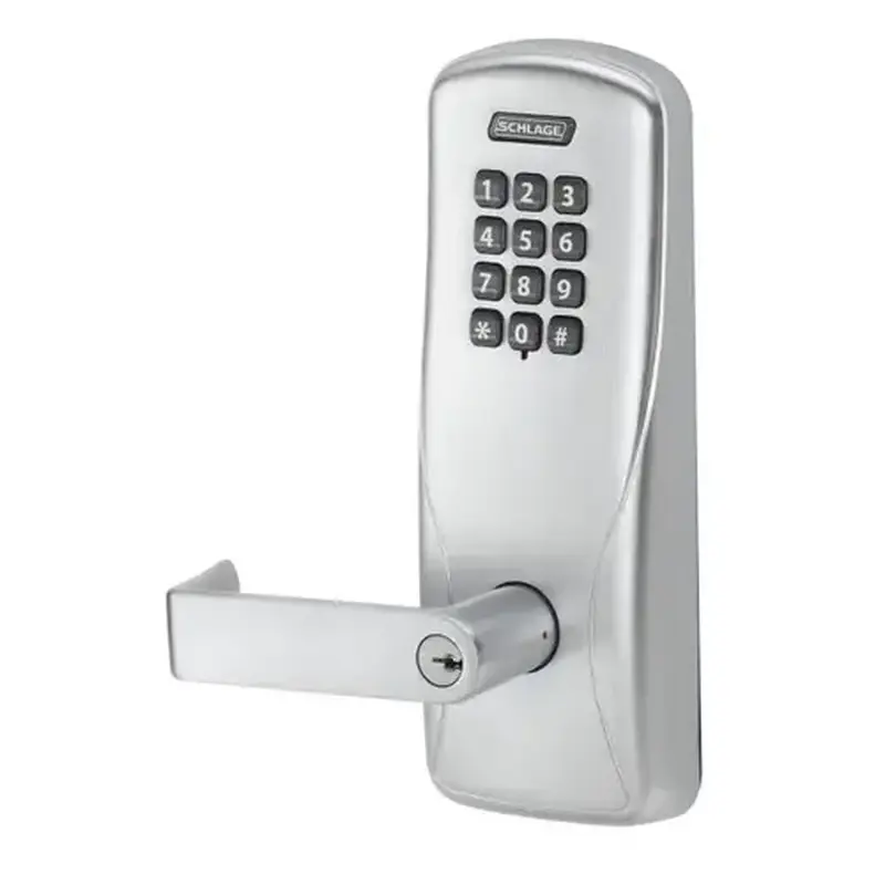Schlage Electronics CO100MS70KPRHO626 Standalone Keypad Programmable Electronic Lock Mortise Classroom / Storeroom Keypad Rhodes Lever Satin Chrome Finish