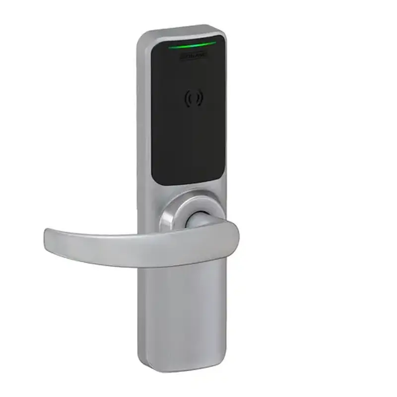 Schlage Electronics XE360EW22ROFBSMP6NEP626 XE360 Series Wireless Exit Trim with Wide Escutcheon for Von Duprin 22 Rim Device, Offline Push Button Function with Smart Mobile Reader, Neptune Lever, and 6 Pin C Keyway Satin Chrome Finish