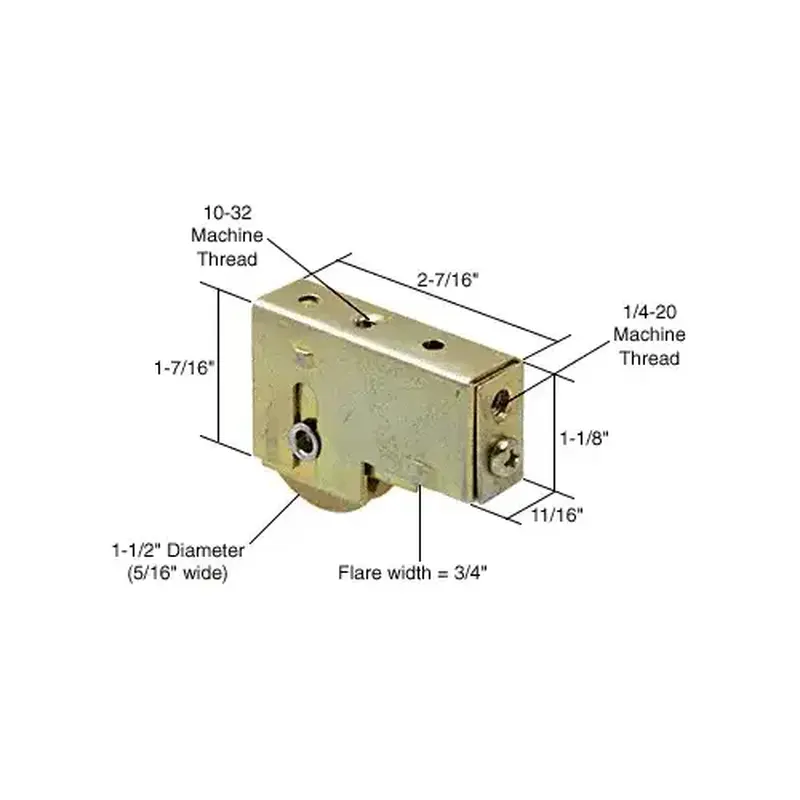 CRL D1538 1-1/2" Steel Sliding Glass Door Roller with 11/16" Wide Housing for Fleetwood and Blomberg Doors