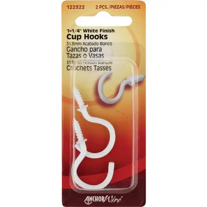 Hillman 122322-XCP10 Anchor Wire 1-1/4 In. White Large Cup Hook (2 Count) - pack of 10