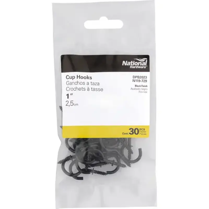 National Hardware N119-729 Cup Hook, Black Vinyl-Coated, 1 In   pack of 30