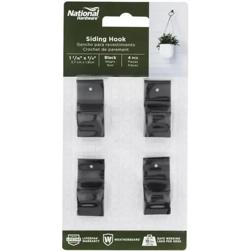National Hardware N275-531 Hanging Siding Hooks, Black, 10-Lb. Load, 1-7/16 In - pack of 4