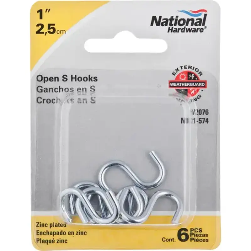 National Hardware N121-574-XCP10 S-Hook, 20 lb Working Load, 0.105 in Dia Wire, Steel, Zinc - pack of 60