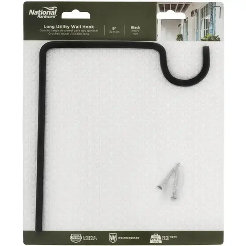 National Hardware N275-507 2646 9 In. Black Steel Extended Wall Hook Plant Hanger
