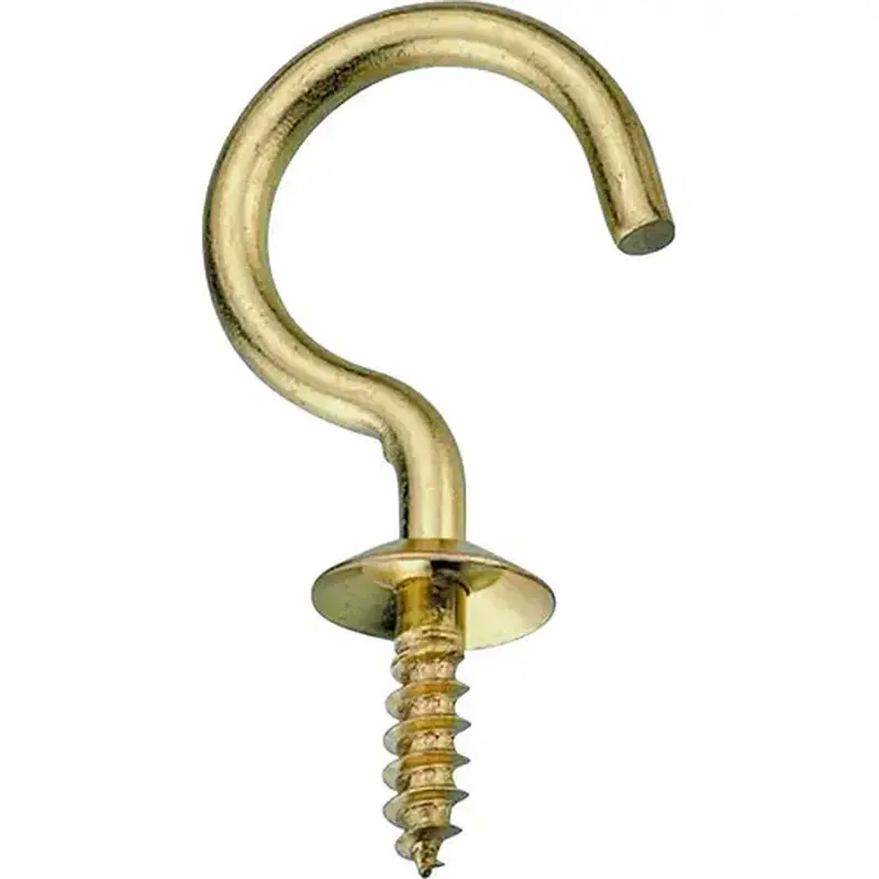 ProSource LR393 Cup Hook, 1/2 in Opening, 5.2 mm Thread, 2-1/8 in L, Brass, Brass Golden