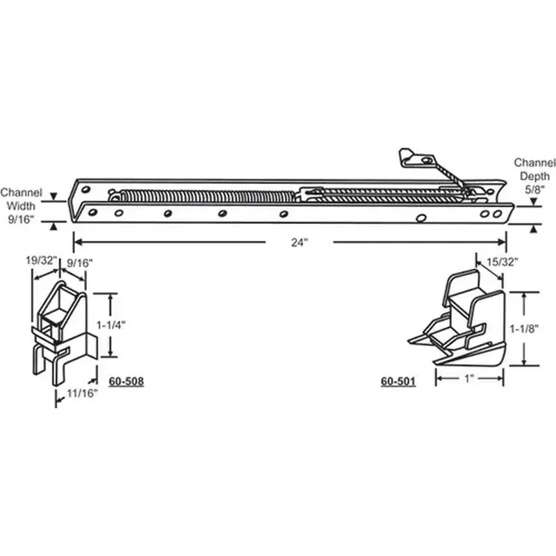 Brixwell 60-234-21 24in Window Channel Balance 18 To 23 Lbs Sash Weight 9/16in Channel Width 60-501a And 60-508a Attached