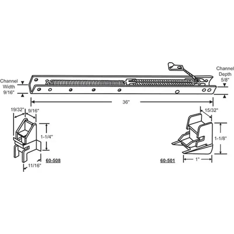 Brixwell 60-354-21 36in Window Channel Balance 23 To 30 Lbs Sash Weight 9/16in Channel Width 60-501a And 60-508a Attached