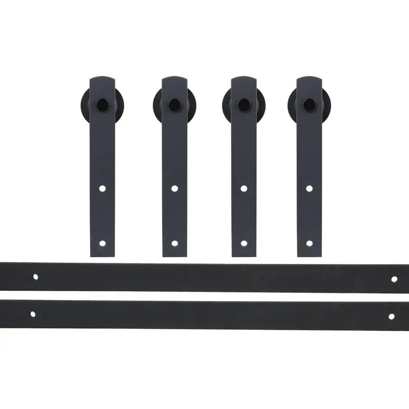144 in. Matte Black Classic Straight Strap Sliding Barn Door Hardware (2-Set)