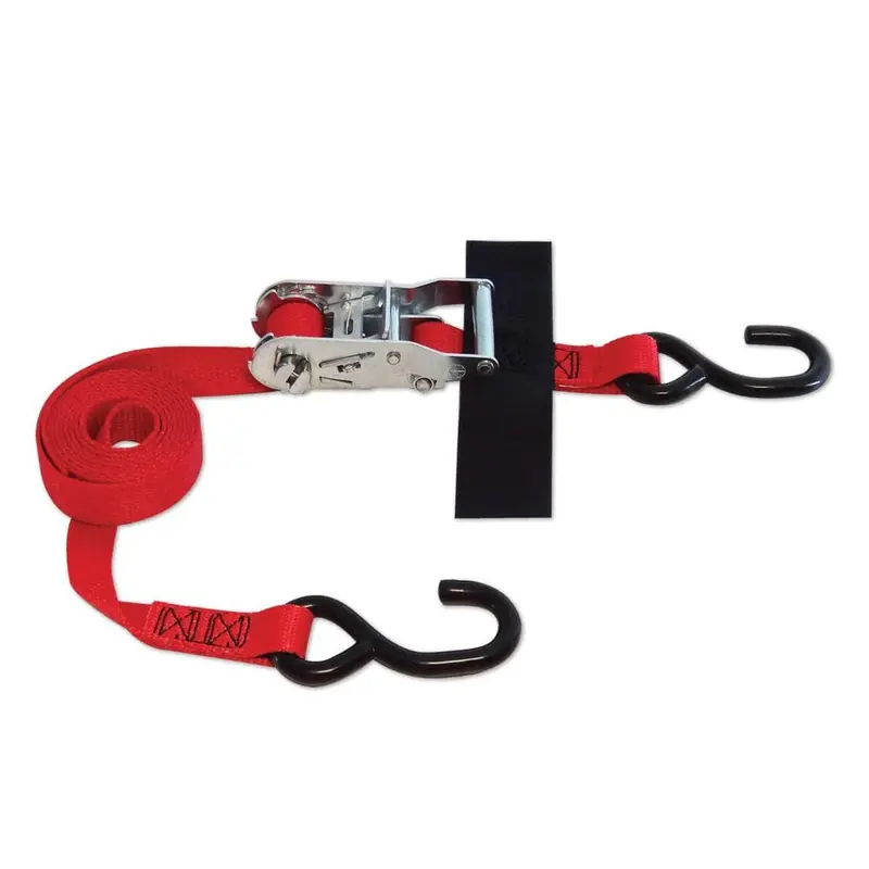 2 Pack - 8 ft. x 1 in. S-Hook Ratchet Strap with Hook and Loop Storage Fastener in Red