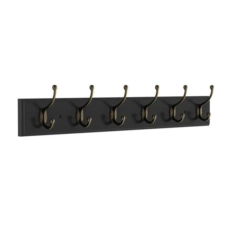 27 in. L Black Rail-Mounted Wall Hook Hanging Rack with 6 HooksBrown / 3.22 / 40