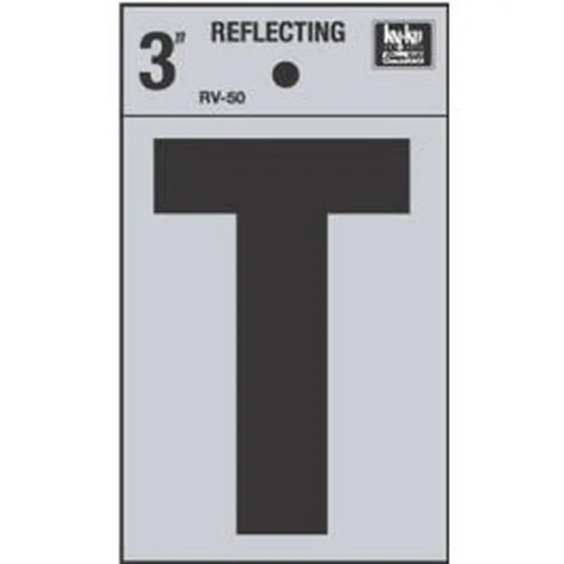 Address Letter, "T", Black Reflective Vinyl, Adhesive, 3-In.