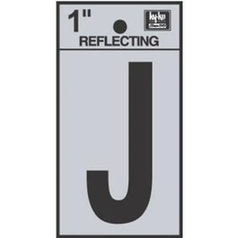 Address Letters, "J", Reflective Black/Silver Vinyl, Adhesive, 1-In.