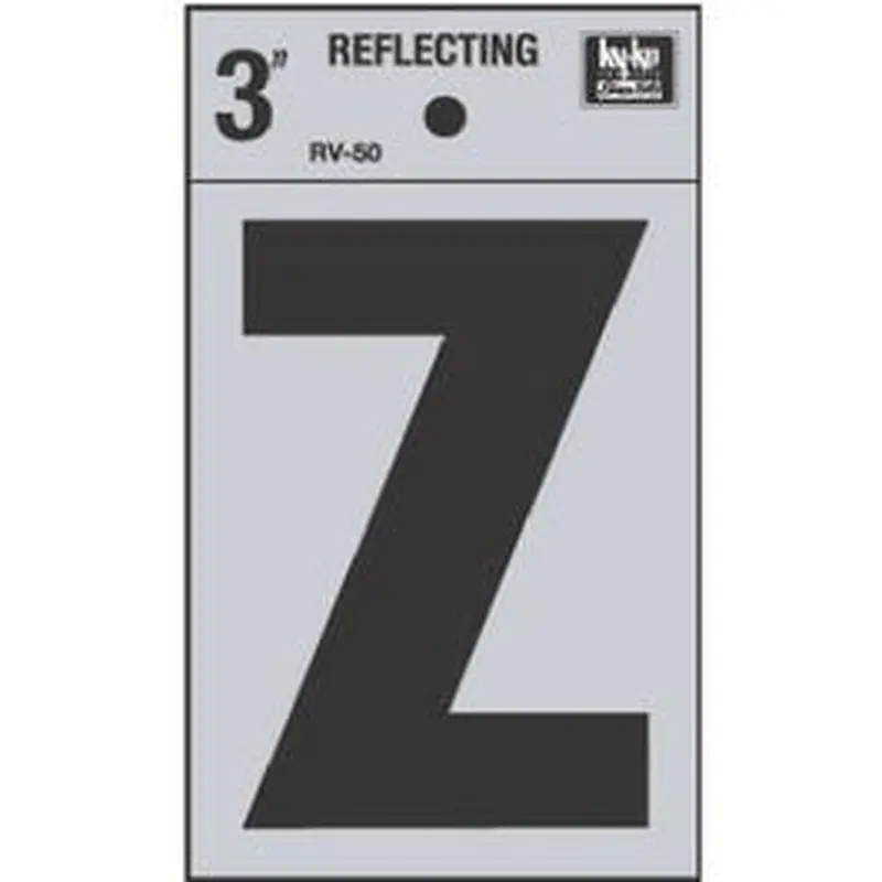 Address Letters, "Z", Reflective Black/Silver Vinyl, Adhesive, 3-In.