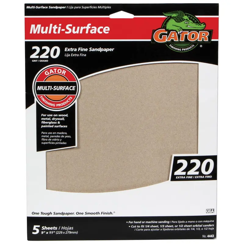 Gator's multi-purpose aluminum oxide sandpaper  220 Grit9" X 11" 220 Grit