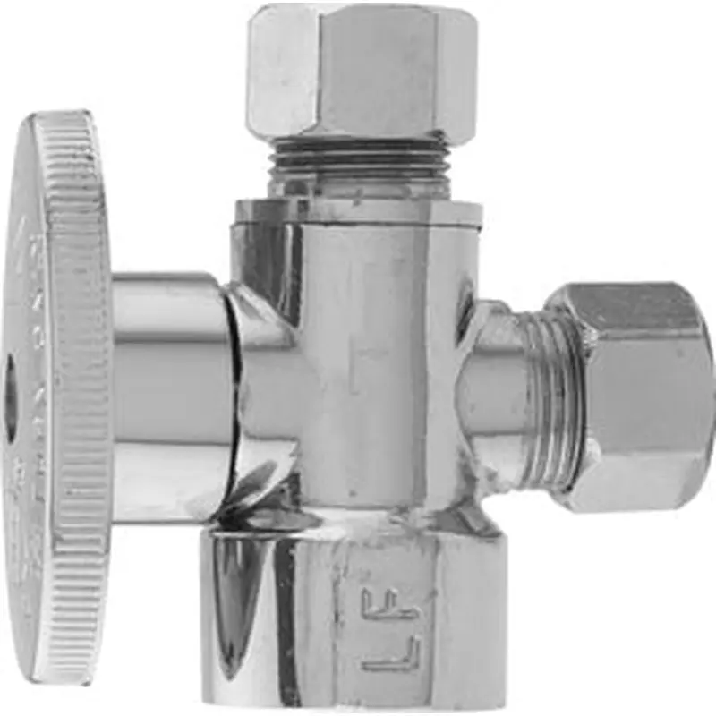 Plumb Pak  1/4 Turn 3-Way Angle Stop Valve, 1/2 X 3/8 X 3/8 in,1/2" X 3/8" X 3/8"
