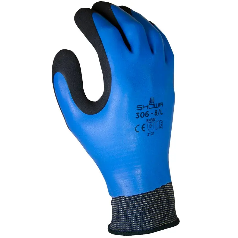 Showa 306M-07.RT Gloves, M, Elastic Cuff, Latex Coating, Black/Blue