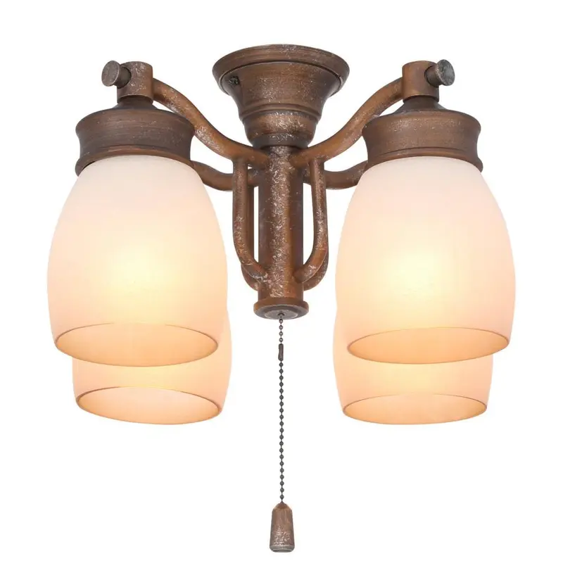 4-Light Aged Bronze Ceiling Fan Fixture with Tea Stain Glasseach