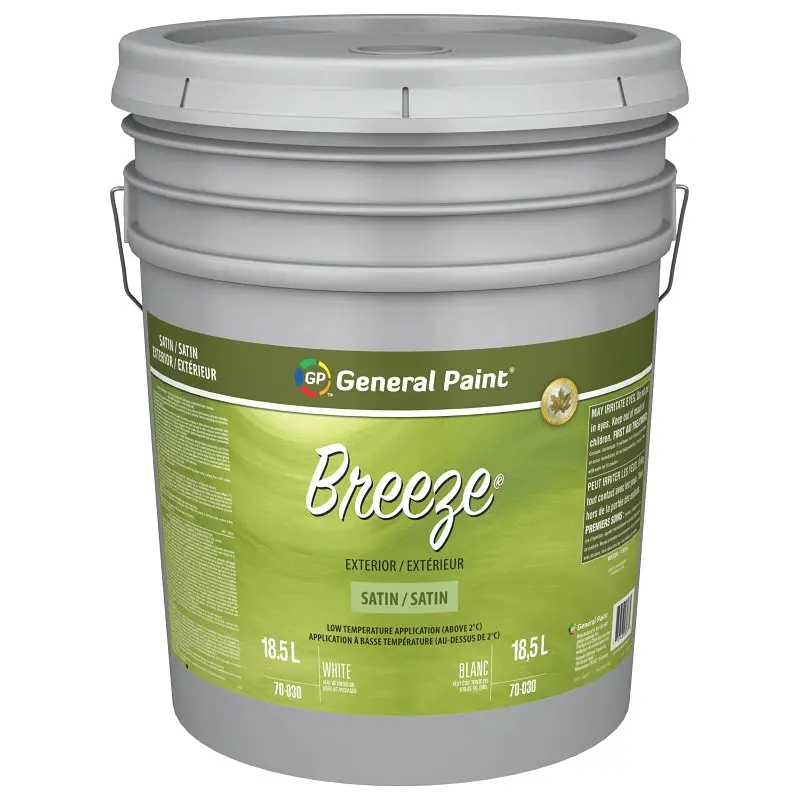 General Paint Breeze GE0070030-20 Exterior Paint, Satin, White, 5 gal Pail