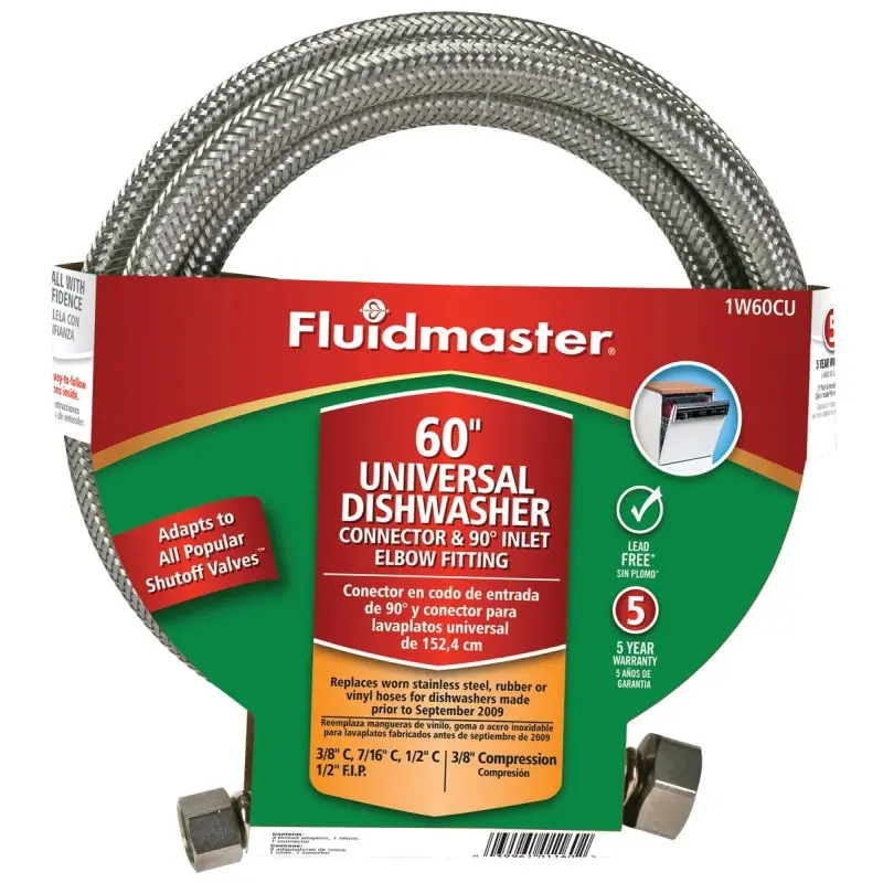 Fluidmaster 1W60CU Dishwasher Connector, 3/8 in, Compression, Polymer/Stainless Steel