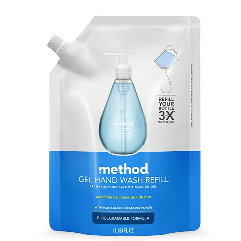 method 328105 Gel Hand Hash Refill, Gel, Light Blue, Sea Minerals, 34 oz Pouch