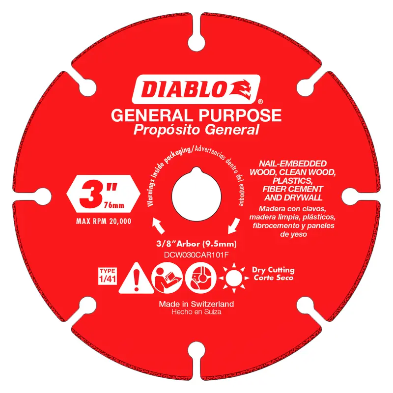 Diablo DCW030CAR101F 3" Carbide Grit Multi-Material Cut-Off Disc