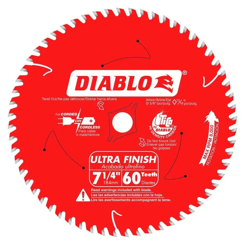 Diablo D0760A 7-1/4in x 60-Teeth Ultra Finish Carbide Saw Blade for Wood