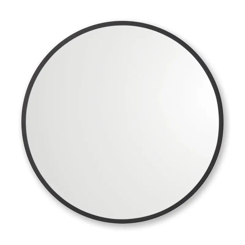 24 in. x 24 in. Rubber Framed Round Bathroom Vanity Mirror in BlackSage Green / 10
