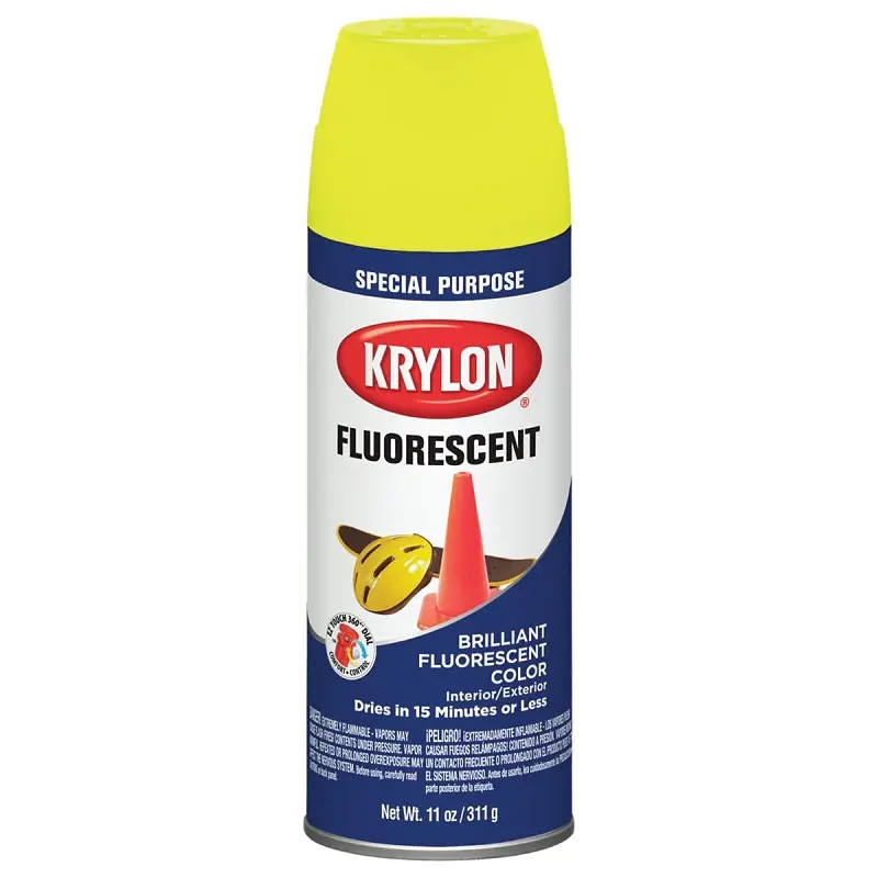 Krylon K03104888 Fluorescent Spray Paint, Gloss, Lemon Yellow, 11 oz, Can