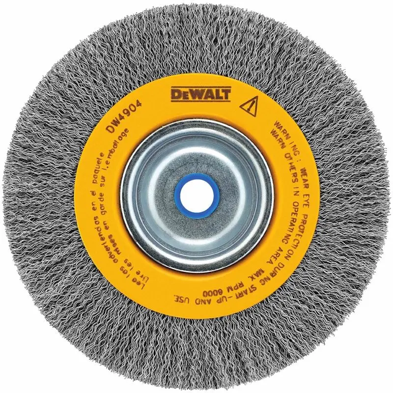 DEWALT  8" crimped bench wire wheel 5/8" abror, medium face, .014" wire