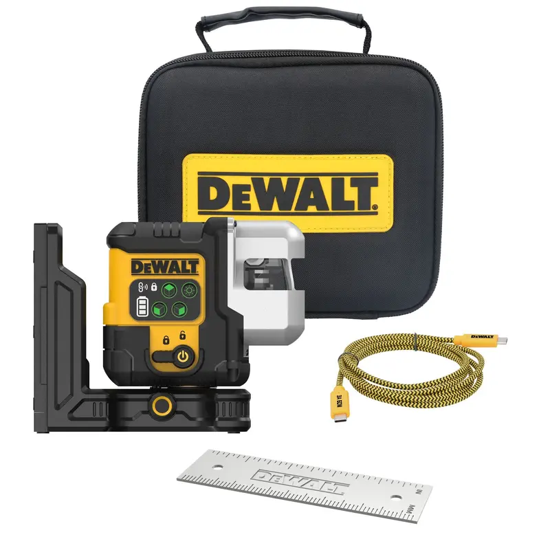 DEWALT DCLE14301GB USB Rechargeable Green 3X180 Line Laser Base Kit