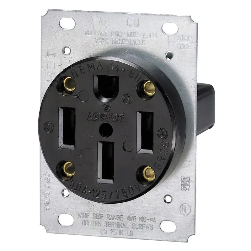 50 Amp Flush Mount Shallow Single Outlet, Black.14 / each