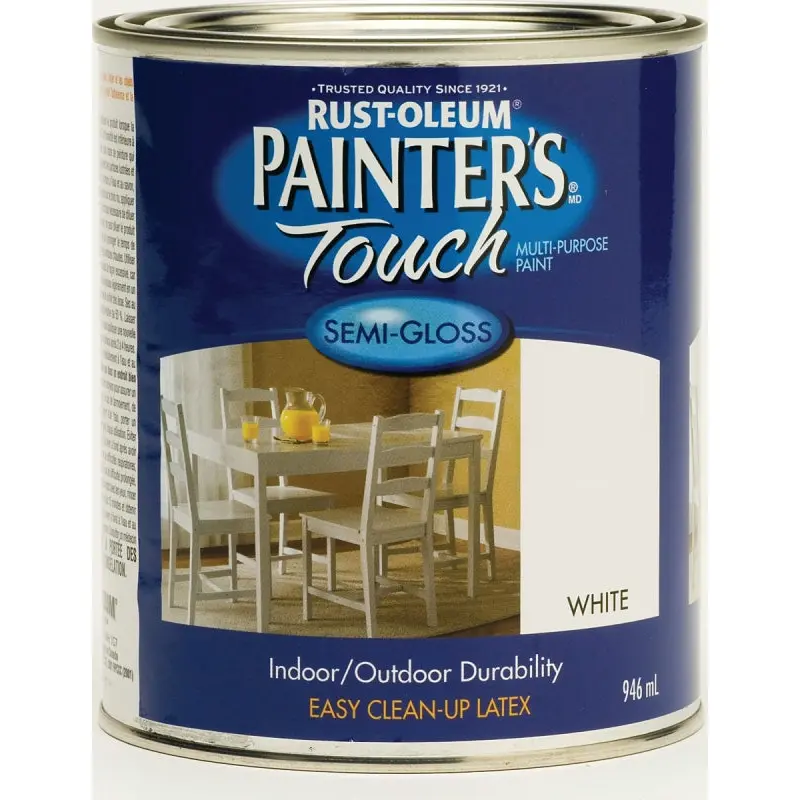RUST-OLEUM PAINTER'S Touch 254948 Brush-On Paint, Semi-Gloss, White, 946 mL Can