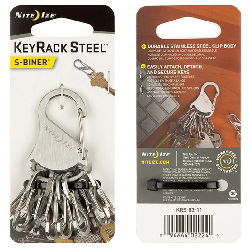 Nite Ize KRS-03-11 Key Rack Carabiner, 3 in OAL, Stainless Steel, Stainless Steel